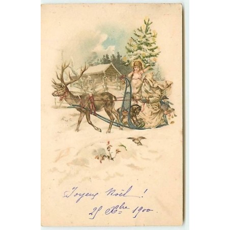 n°10418 - Carte Fantaisie - Joyeux Noël - Père Noël dans son traineau