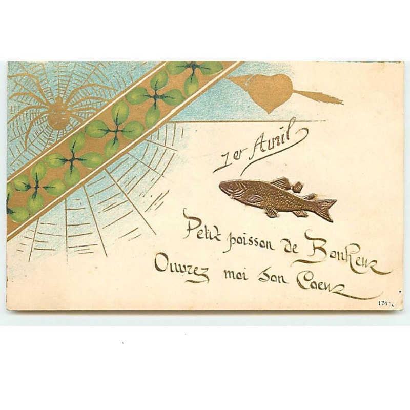 n°14164 - 1er Avril - Petit poisson de Bonheur, ouvrez-moi son coeur - Poisson en relief et araignée