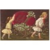 n°14183 - Joyeuses Pâques - Fillettes tirant une brouette avec un oeuf en tissu dessus