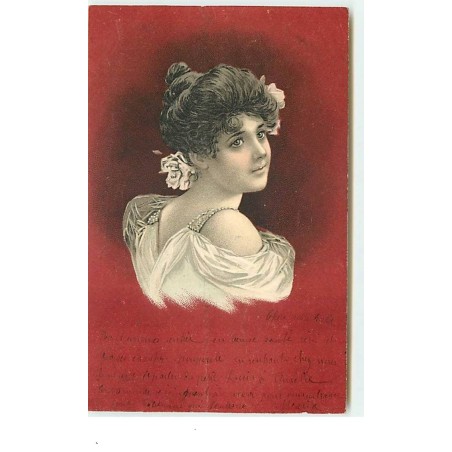 n°14195 - Clapsaddle - Portrait d'une jeune femme avec des roses dans les cheveux