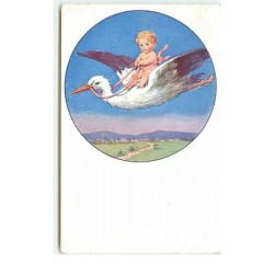 n°14238 - Bébé sur une cigogne