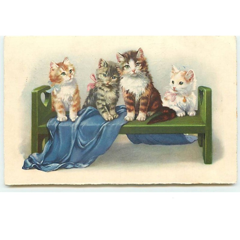 n°14246 - Chats sur un banc