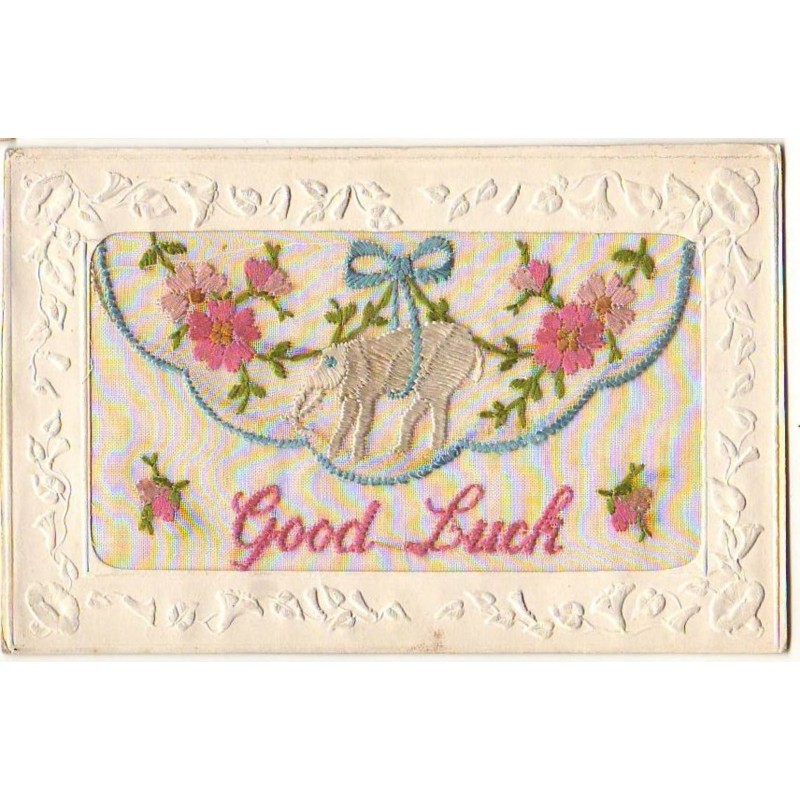 n°14253 - Carte Brodée - Good Luck - Eléphant Blanc