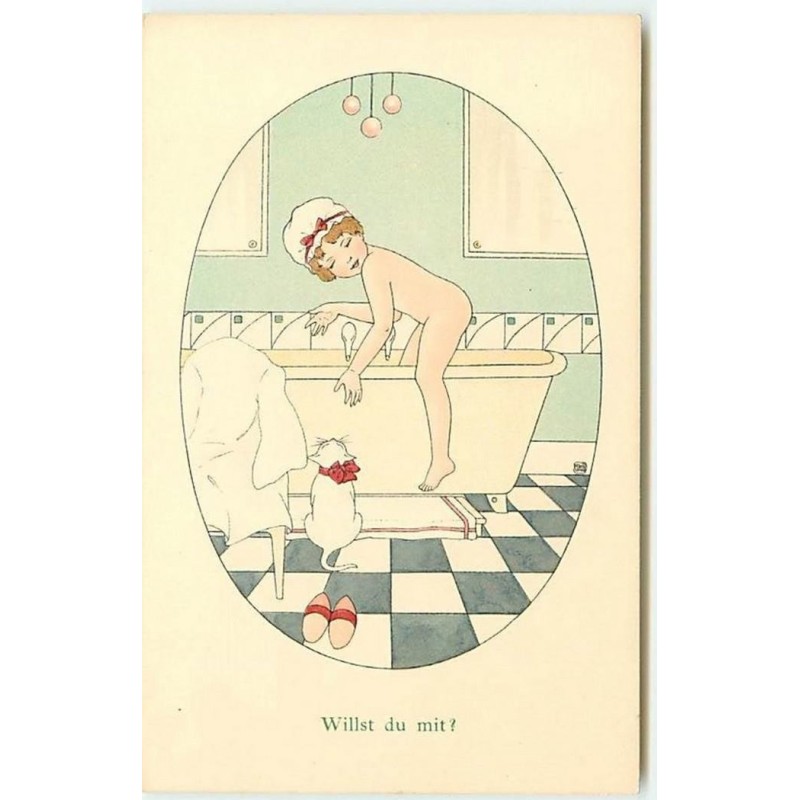 n°14274 - MM Vienne n°905 - Willst du mit - Fillette rentrant dans le bain - chat