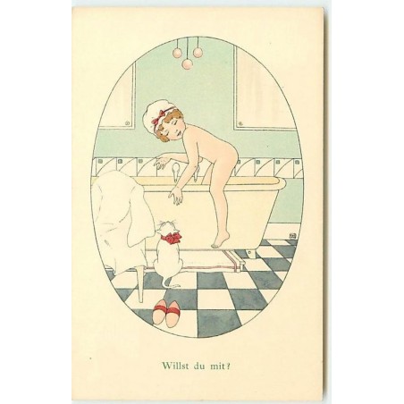 n°14274 - MM Vienne n°905 - Willst du mit - Fillette rentrant dans le bain - chat
