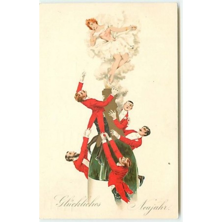 n°14278 - MM Vienne n°546 - Glückliches Neujahr - Hommes autour d'une bouteille de champagne  avec une jeune femme