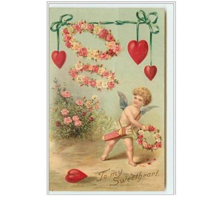 n°1043 - Carte Gaufrée - To my Sweetheart - Angelot et coeur