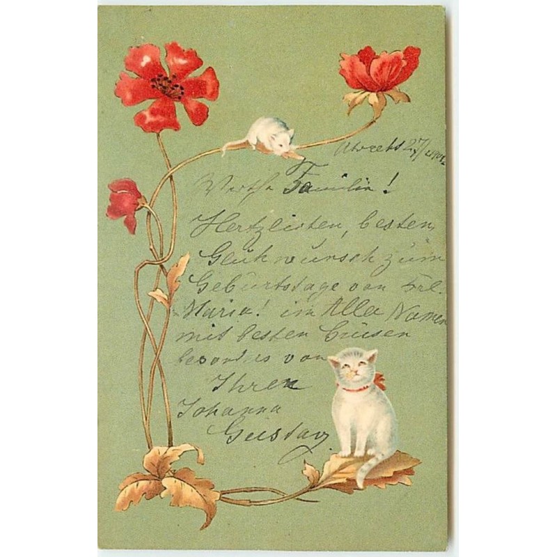 n°14300 - Art Nouveau - Coquelicot - Chat regardant une souris