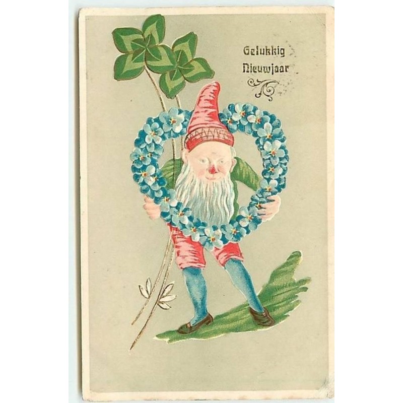 n°10430 - Carte Fantaisie Gaufrée - Gelukkig Nieuwjaar - Lutin, nain