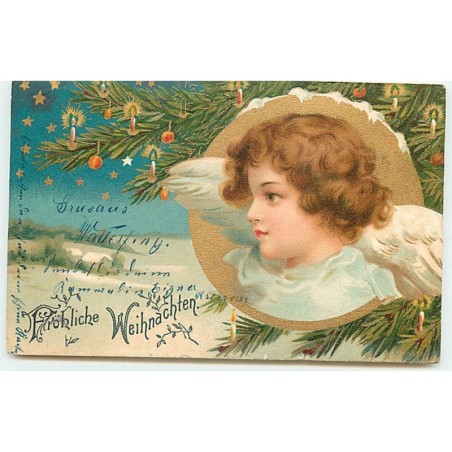n°14341 - Fröhliche Weihnachten - Clapsaddle - Tête d'ange de profil