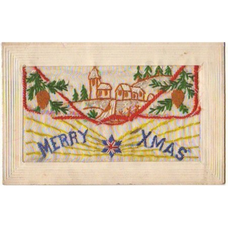 n°14352 - Carte Brodée - Merry Xmas - Village