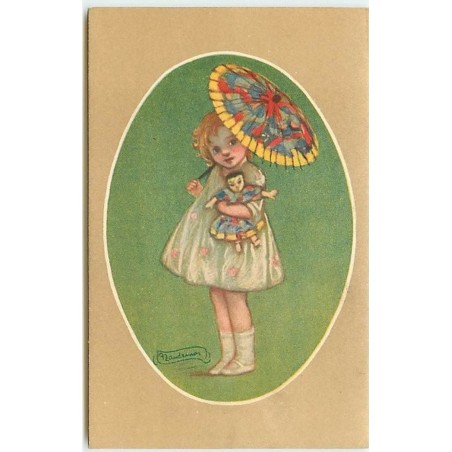 n°14375 - Zandrino - Fillette portant une poupée et une ombrelle