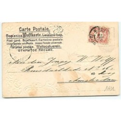 n°10431 - Carte Fantaisie Gaufrée - vêtement tissu - Lutin, nain - cochon