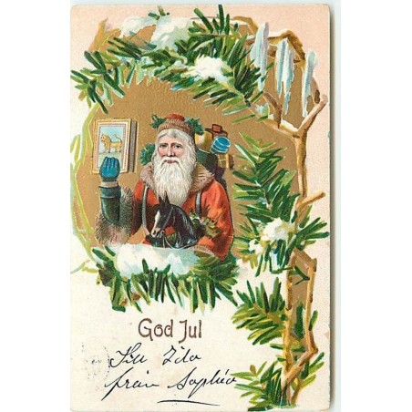 n°14382 - Carte Gaufrée - God Jul - Père Noël apportant des jouets