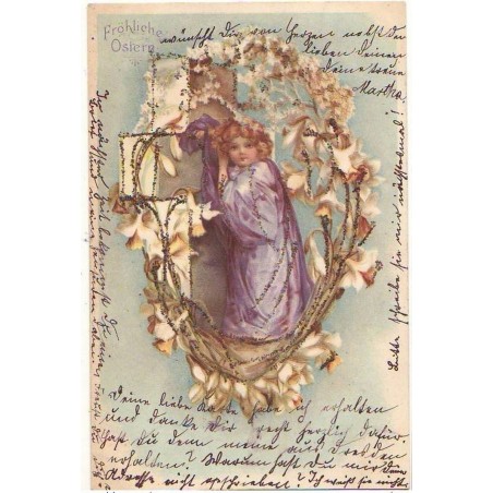 n°14400 - Carte avec Paillettes - Clapsaddle - Fröhliche Ostern - Enfant