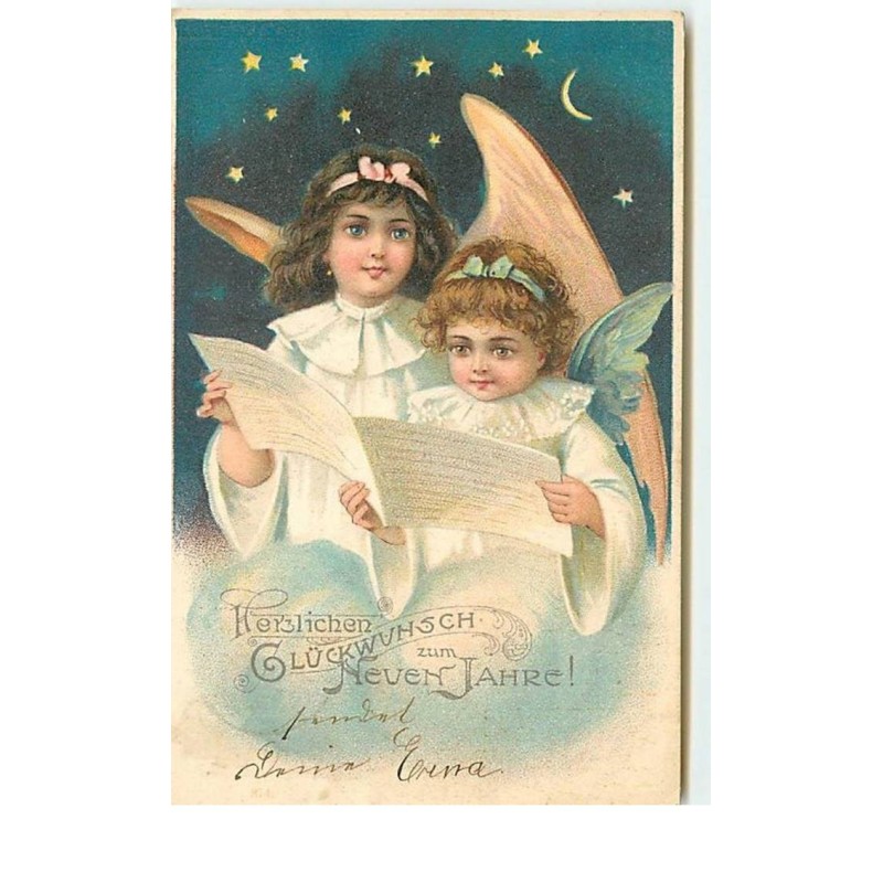 n°14532 - Herzlichen Glückwunsch zum Neuen Jahre - Anges chantant la nuit