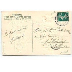n°14535 - Carte Gaufrée - Bonne Année - Fillette se balançant - trèfle