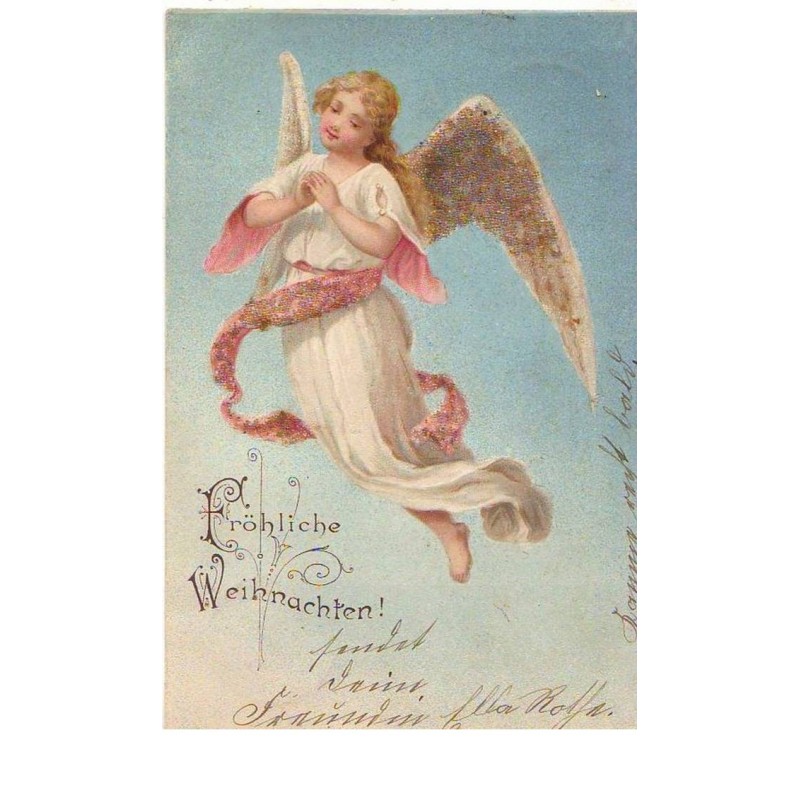 n°14544 - Fröhe Weihnachten - Ange gardien - Carte à paillettes