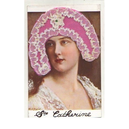 n°14557 - Sainte Catherine - Photo d'un femme portant un bonnet rose et en dentelle blanche - Abel Boyé