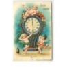n°14585 - Carte Gaufrée - Bonne Année - Anges trinquant autour d'une pendule