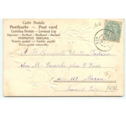n°14586 - Carte Gaufrée - Bonne Année - Jeune femme buvant au-dessus d'une pendule