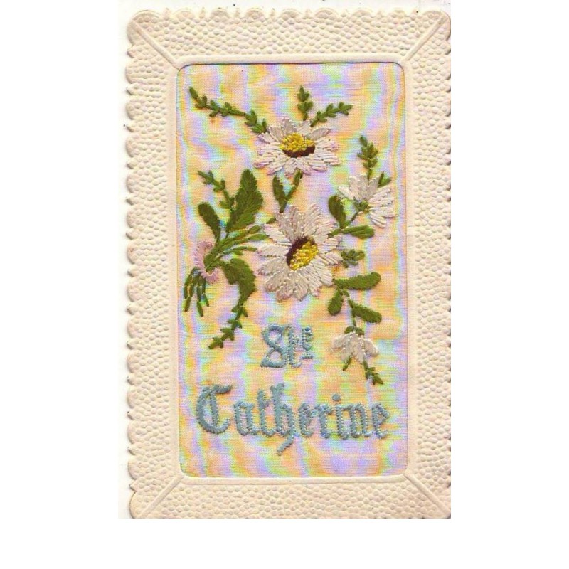 n°14610 - Carte Brodée - Ste Catherine -Fleurs