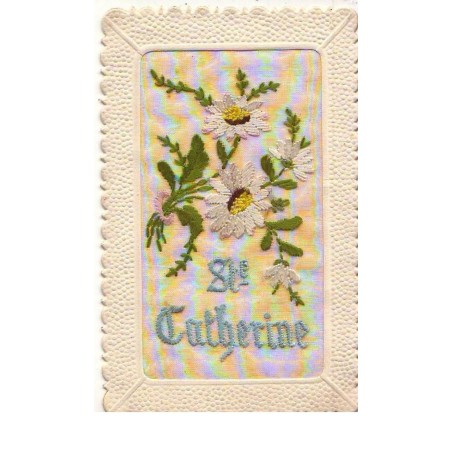 n°14610 - Carte Brodée - Ste Catherine -Fleurs