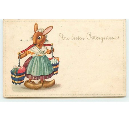 n°14637 - Die besten Ostergrüsse - Lapin habillé portant des seaux remplis d'oeufs