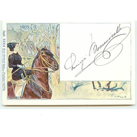n°14666- Philipp & Kramer Jagd n°XXV-3 - Jeune femme sur un cheval - A. Pock