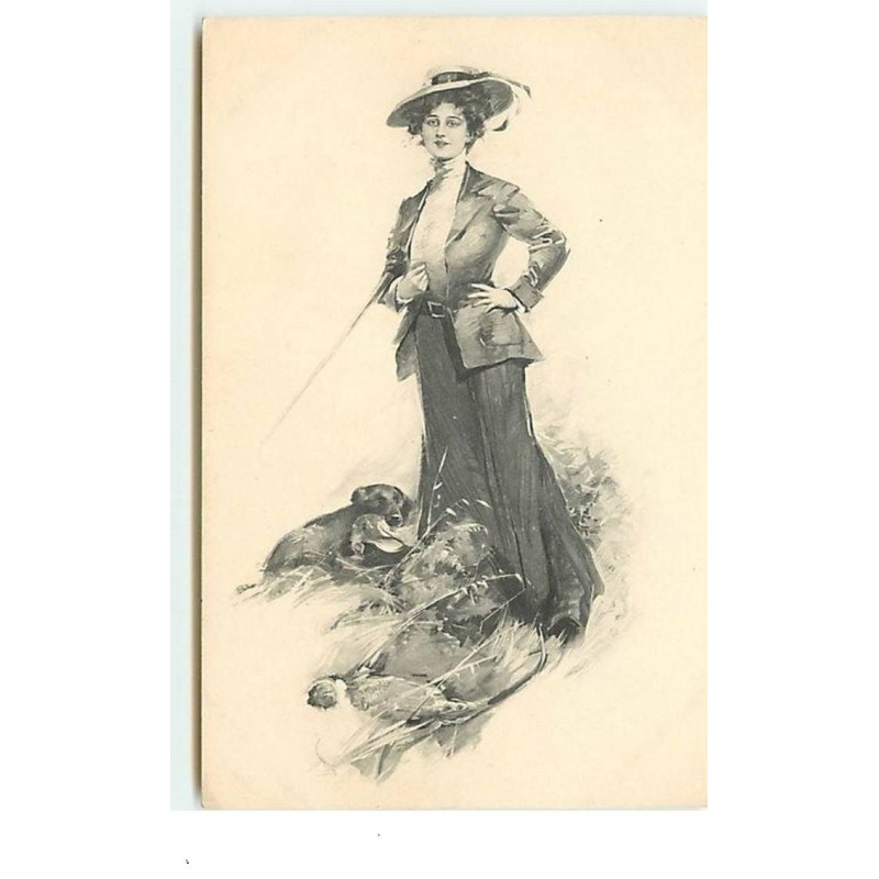 n°14673 - MM Vienne M. Munk n°702 - Jeune femme en tenue de chasse avec un chien