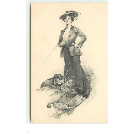 n°14673 - MM Vienne M. Munk n°702 - Jeune femme en tenue de chasse avec un chien