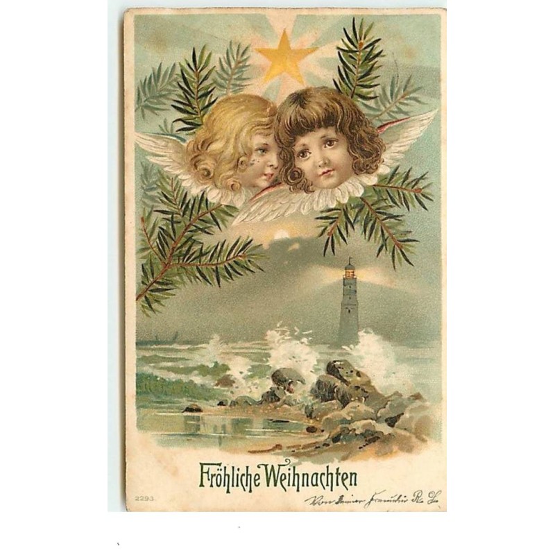 n°14678 - Fröhliche Weihnachten - Têtes d'anges au-dessus d'un phare
