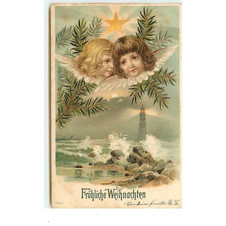 n°14678 - Fröhliche Weihnachten - Têtes d'anges au-dessus d'un phare