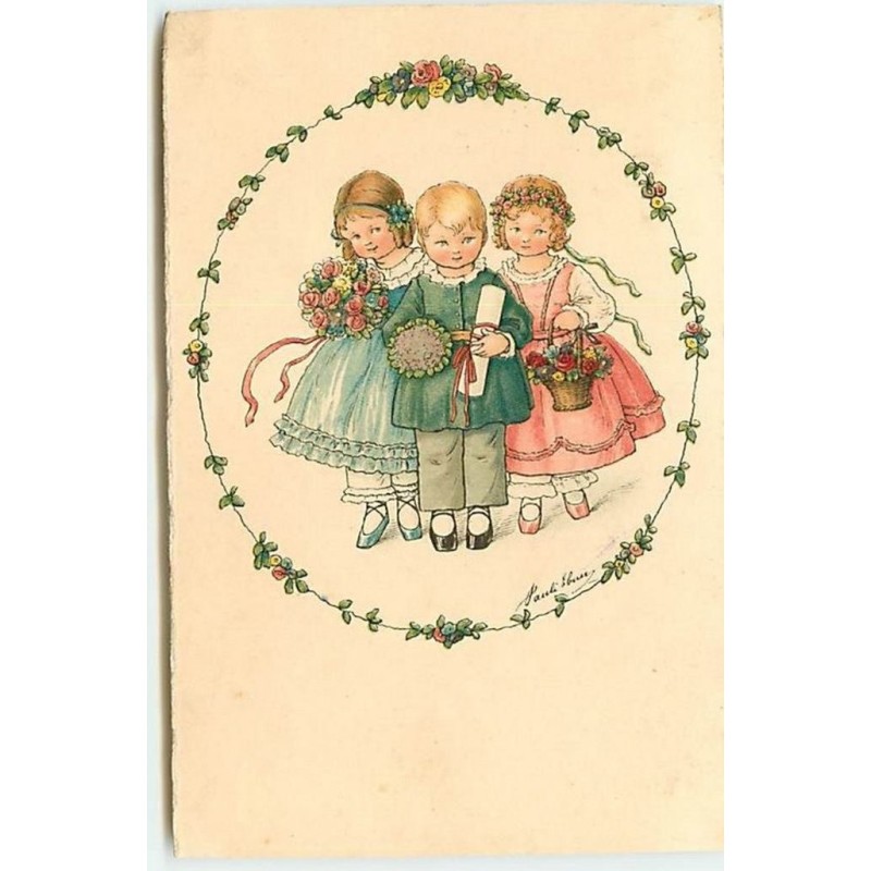 n°14729 - P. Ebner - n°2470 - Fillette et garçon apportant des fleurs