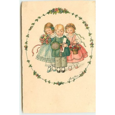 n°14729 - P. Ebner - n°2470 - Fillette et garçon apportant des fleurs