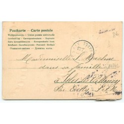 n°14742 - Carte Gaufrée - Bonnes Pâques - Lièvres dans une calèche tirée par un mouton