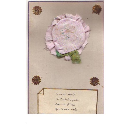 n°14759 - D'un oeil attendri ... Que l'amour oublie - Bonnet en tissu rose pâle et tuban vert