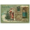 n°14787 - Carte Gaufrée - Joyeux Noël -Père Noël se cachant sur le côté d'une maison
