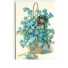 n°14798 - Carte Gaufrée - Teckel dans un panier rempli de myosotis