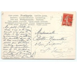 n°14798 - Carte Gaufrée - Teckel dans un panier rempli de myosotis