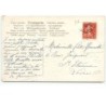 n°14799 - Carte Gaufrée - Teckel dans un panier rempli de fleurs lilas