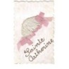 n°14801 - Sainte-Catherine - Bonnet en tissu blanc et ruban rose