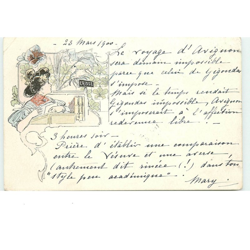 n°14826 - Art Nouveau - Jeune femme écrivant sur une écritoire
