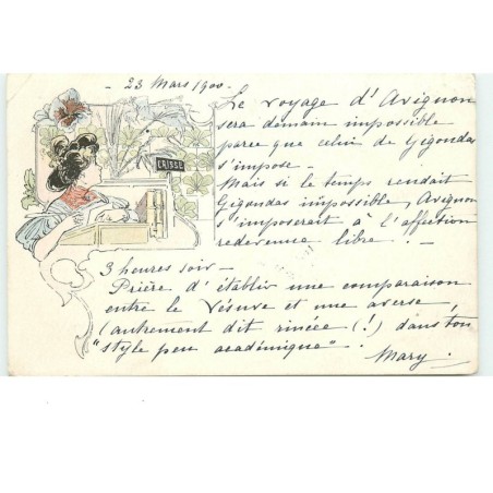 n°14826 - Art Nouveau - Jeune femme écrivant sur une écritoire