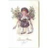 n°14831 - Bonne Année - Garçon portant des bouquets de houx avec des rubans tricolores