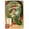 n°14833 - Carte Gaufrée - Clapsaddle - Bonne Année - Jeune femme, houx et éphéméride