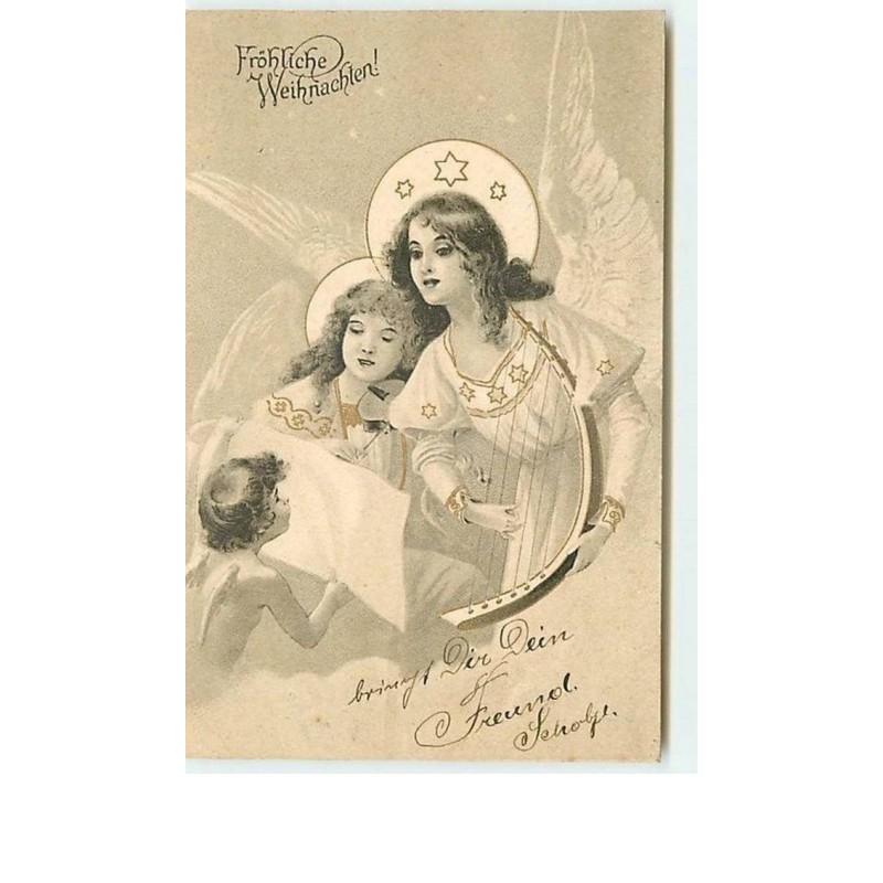 n°10477 - Carte Fantaisie - Fröhliche Weihnachten - Anges avec une Harpe