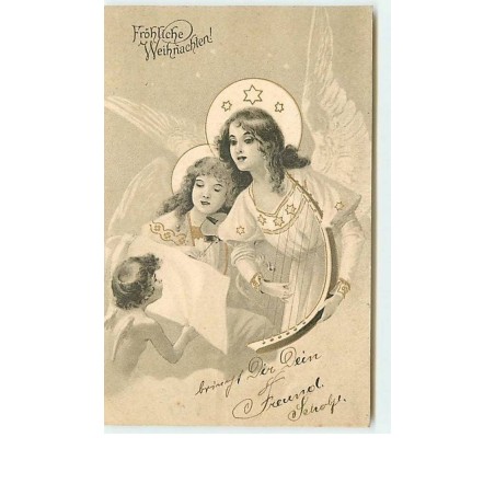 n°10477 - Carte Fantaisie - Fröhliche Weihnachten - Anges avec une Harpe