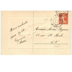 n°14875 - Carte Gaufrée - Bonne Année - Enfants avec des portes-bonheur et un cochon