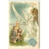 n°14882 - Carte Gaufrée - Joyeux Noël - Ange bénissant un couple de paysans
